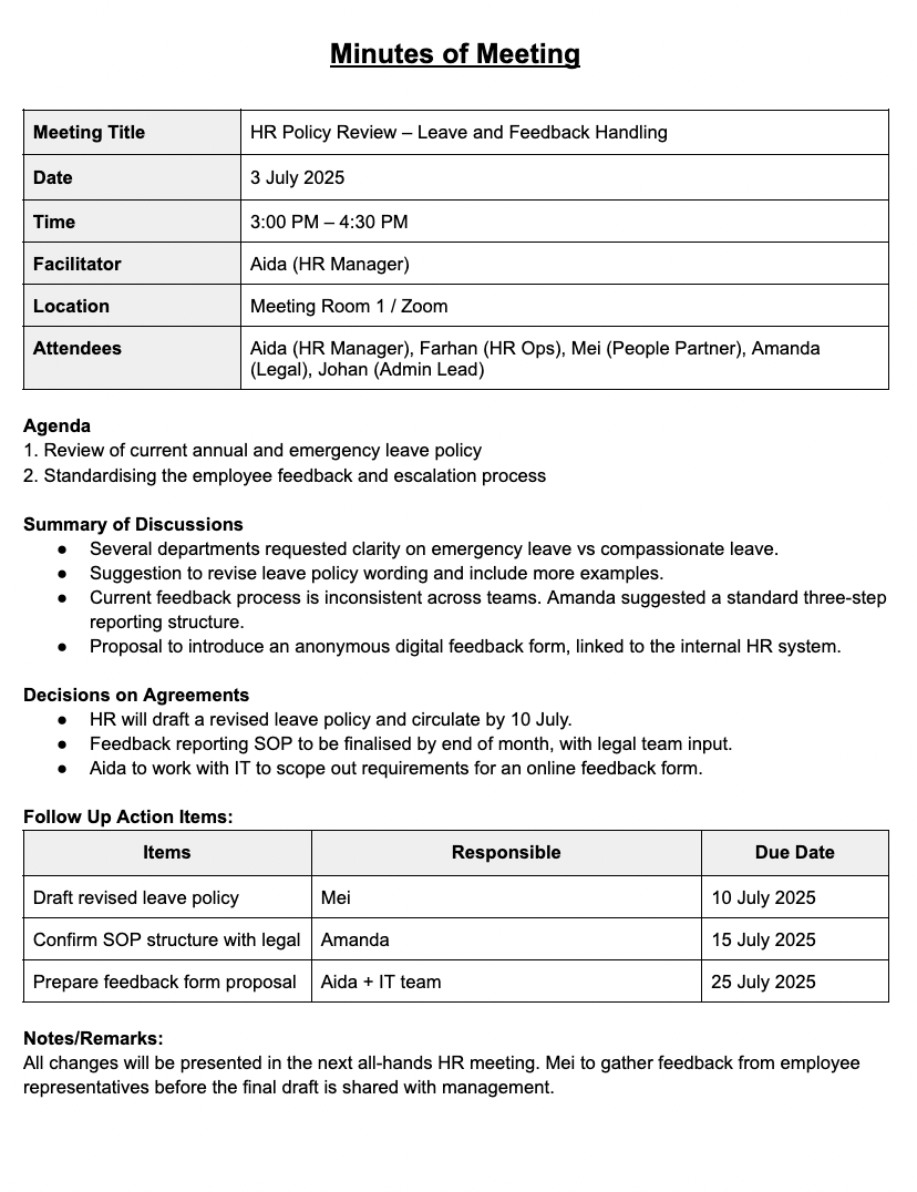 HR Meeting Template